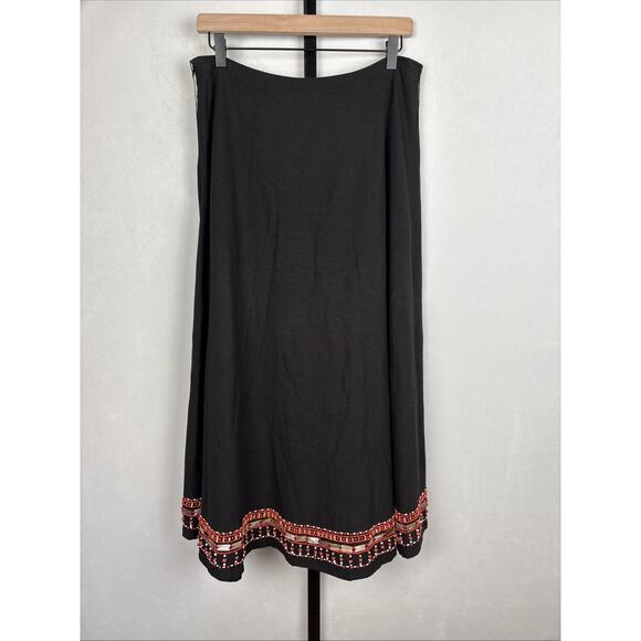 Basil & Maude Beaded Maxi Skirt Womens 10 Black Embellished Butterfly Boho Artsy - Picture 7 of 11